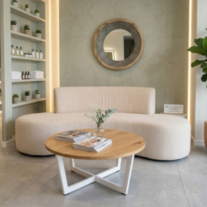 Mesa de centro Nodo Formica Caramel estructura blanca