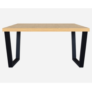 Mesa de comedor voga 6 puestos rectangular madera pino natural y metal negro