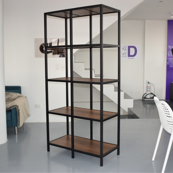 Biblioteca Minimal Grande Mel Almendra metal negro